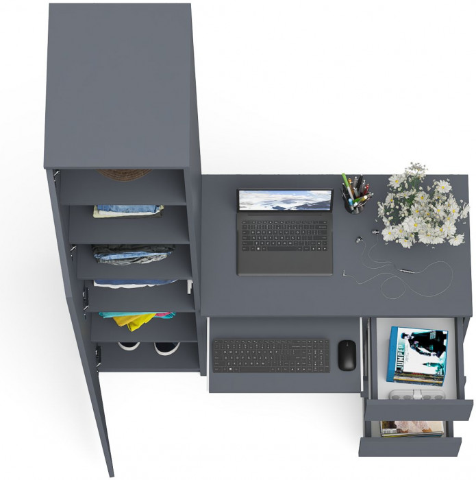 Мори компьютерный стол МС-6 правый + Пенал МШ400.1, графит