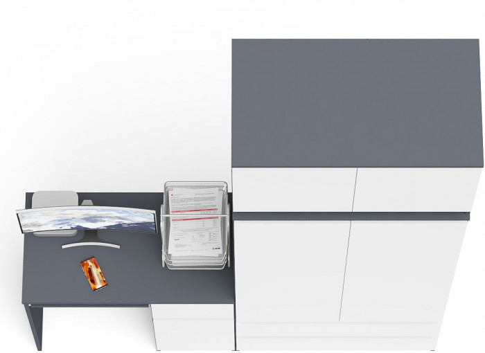 Мори Стол компьютерный МС-1 правый + Шкаф МШ900.1 + Антресоль МА900.1, цвет графит/белый, ШхГхВ 180,4х50,4х234,2 см., выдвиж. ящик справа, НЕ ун. сб.