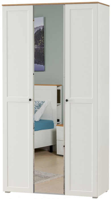 Остин 13.336.03 Шкаф для одежды(три двери, на средней есть зеркало), цвет белый шагрень/дуб крафт золотой, ШхГхВ 120х54,6х229,8 см., ун. сборка