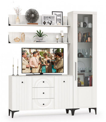 Валенсия Гостиная № 094, ЛДСП белый шагрень/МДФ белый шагрень