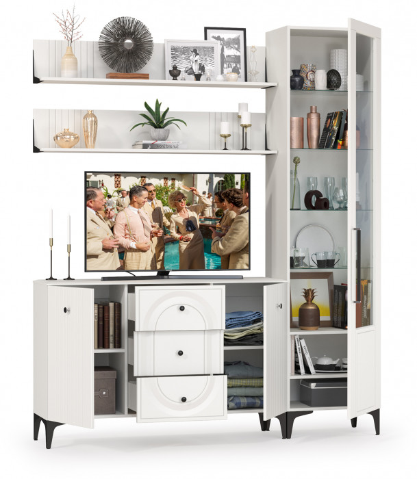 Валенсия Гостиная № 094, ЛДСП белый шагрень/МДФ белый шагрень