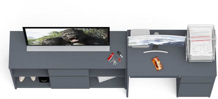 Мори компьютерный стол МС-1 правый + Тумба МТВ1204.1, графит