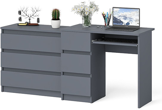 Мори компьютерный стол МС-6 левый + Комод МК800.1, графит