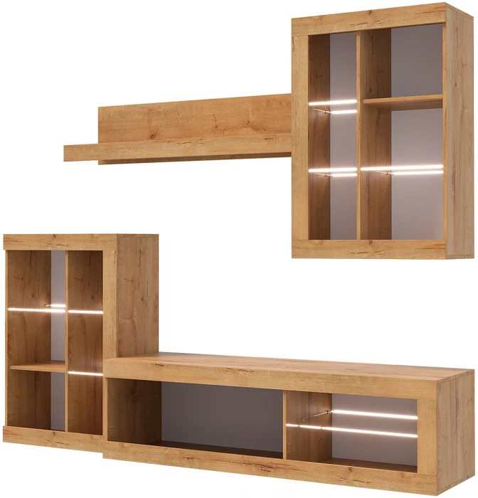 Прага Модульная Гостиная, вариант №1, Дуб Вотан/Белый глянец