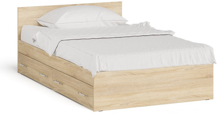 Мори Кровать с ящиками 1200, цвет дуб сонома, ШхГхВ 123,5х203,5х70 см., сп.м. 1200х2000 мм., без матраса, основание есть