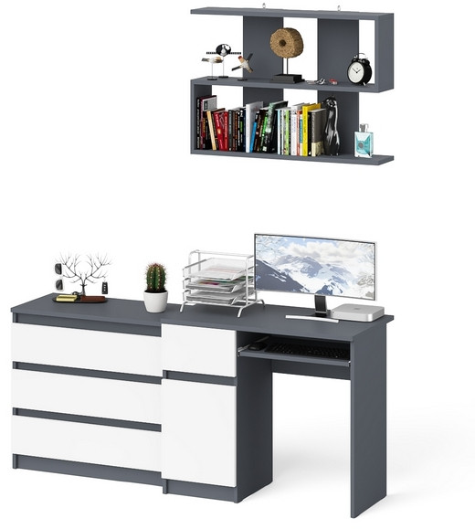 Мори Стол компьютерный МС-1 левый + Комод МК800.1 + Полка 900, цвет графит/белый, ШхГхВ 170,4х50х209,6 см., НЕ универсальная сборка