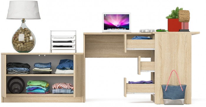 Мори Стол компьютерный МС-16 правый + Тумба МА900.1, цвет дуб сонома, ШхГхВ 214,8х84,9х76,6 см., выдвижные ящики справа, НЕ универсальная сборка