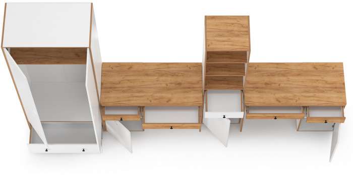 Вуди Компоновка № 29, цвет белый премиум/дуб крафт золотой, ШхГхВ 351х52,7х205 см., универсальная сборка