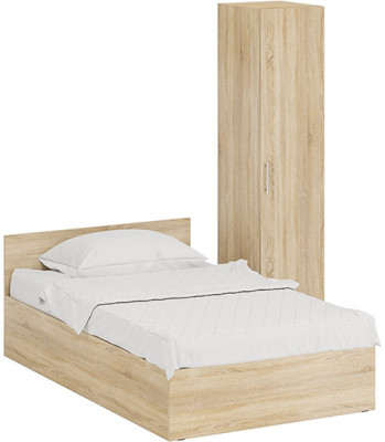 Кровать 1200 + Пенал Стандарт, цвет дуб сонома, ШхГхВ 123,5х203,5х70 + 45х52х200 см., сп.м. 1200х2000 мм., без матраса, основание есть