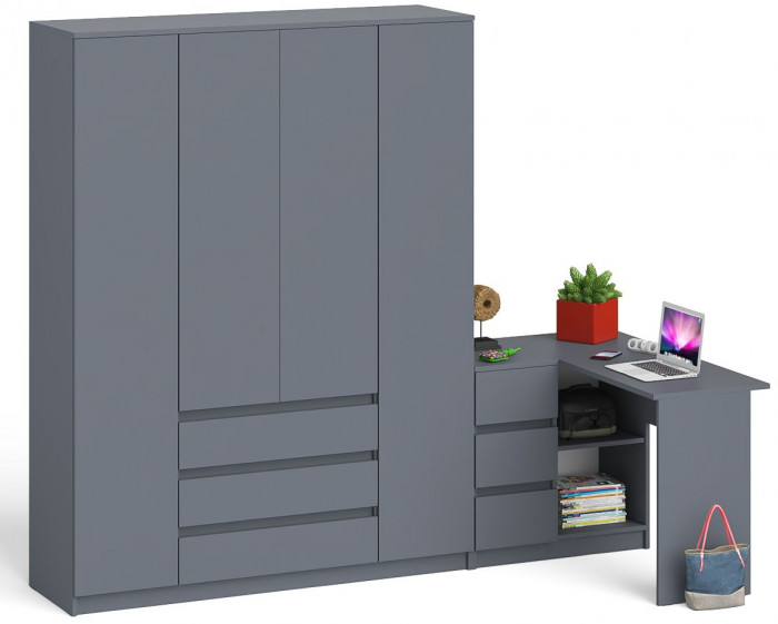 Мори компьютерный стол МС-16 левый + Шкаф МШ1600.1, графит
