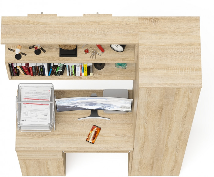 Мори Стол компьютерный МС-1 левый + Пенал МШ400.1 + Полка 900, цвет дуб сонома, ШхГхВ 130,4х50,4х209,6 см., НЕ универсальная сборка