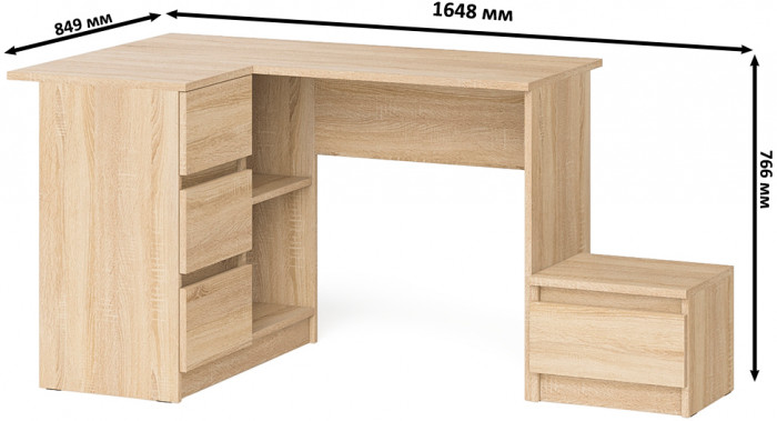 Мори Стол компьютерный МС-16 левый + Тумба ТМП400.1, цвет дуб сонома, ШхГхВ 164,8х84,9х76,6 см., выдвижные ящики слева, НЕ универсальная сборка