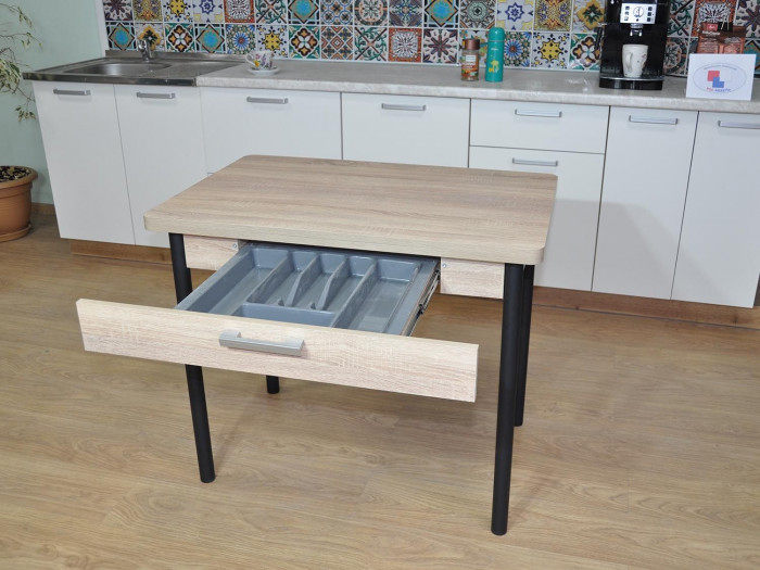 Симпл стол обеденный раскладной с ящиком / Дуб сонома/черный