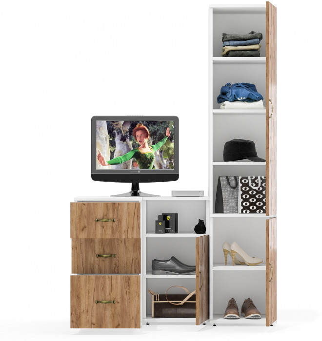 Лидер-8 Пенал МД 22Б + Тумба МД 3.16 + Тумба МД 3.19, белый шагрень/крафт золото