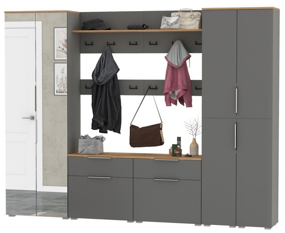 Октава Прихожая 37, серый графит/дуб крафт золотой/фасады МДФ серый графит