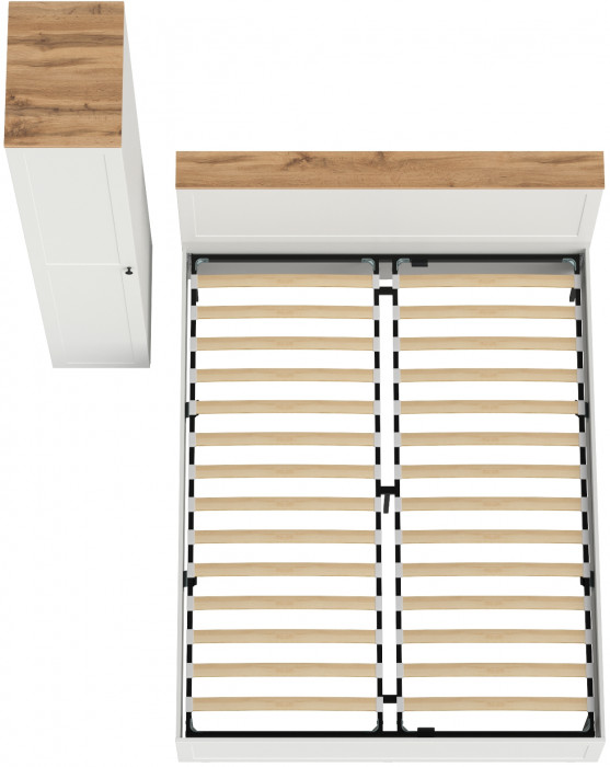 Остин 11.53 Кровать + ортопед + 13.225 Шкаф-пенал, белый шагрень/дуб крафт золотой