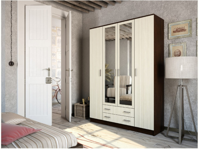 Квадро Шкаф четырёхдверный (Ясень шимо темный / светлый)