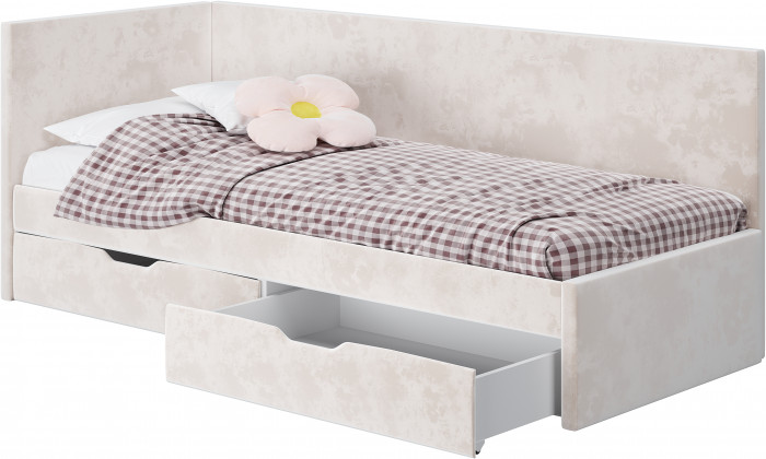 Кровать односпальная "Лео" КР-49 Белый/Миндаль/ЛДСП настил