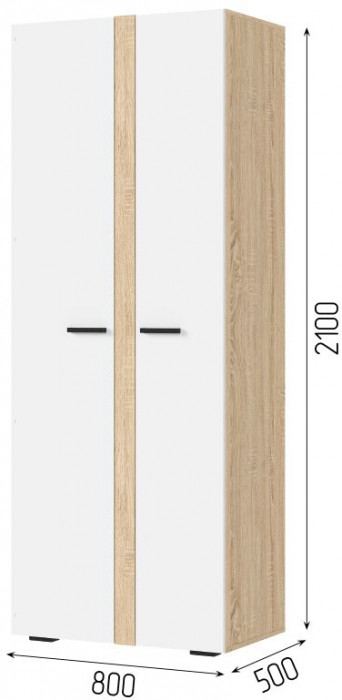 САНСА ШК-02 Шкаф 2-х створчатый Фасад БЕЛЫЙ/Корпус ДУБ СОНОМА