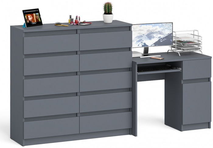 Мори Стол компьютерный МС-1 правый + Комод МК1200.10, цвет графит, ШхГхВ 210,4х50х115 см., выдвижной ящик справа, НЕ универсальная сборка
