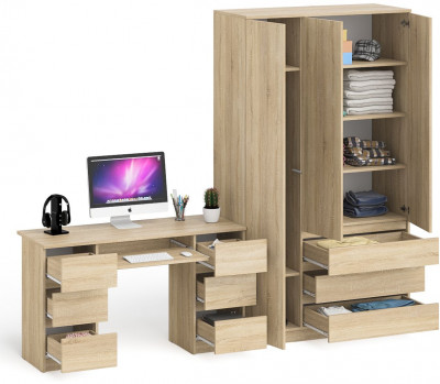 Мори Стол компьютерный МС-2 + Шкаф МШ1200.1, цвет дуб сонома, ШхГхВ 255,8х50,4х209,6 см., универсальная сборка