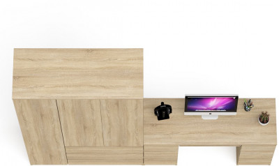 Мори Стол компьютерный МС-2 + Шкаф МШ1200.1, цвет дуб сонома, ШхГхВ 255,8х50,4х209,6 см., универсальная сборка