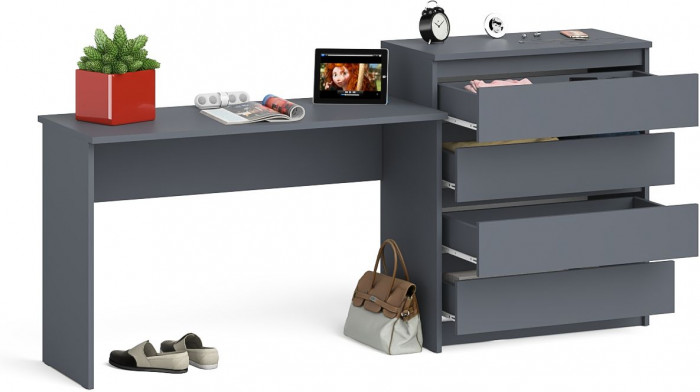 Мори Стол письменный МСП1200.1 + Комод МК800.4, цвет графит, ШхГхВ 200,8х50х94 см., универсальная сборка