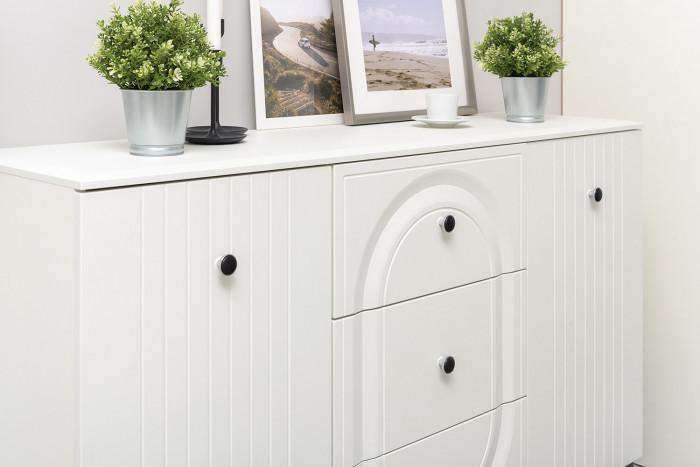 Валенсия Гостиная № 109, цвет ЛДСП белый шагрень/МДФ белый шагрень, ШхГхВ 327,3х38,4х225,2 см., ниша для ТВ 133х38х90 см., универсальная сборка