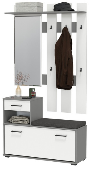 Лира ГК Прихожая 1 2-0714+2-3814 Тумба под обувь + Вешалка с зеркалом, графит/белый