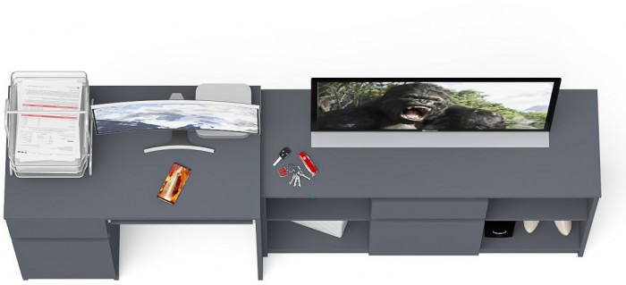 Мори компьютерный стол МС-1 левый + Тумба МТВ1204.1, графит