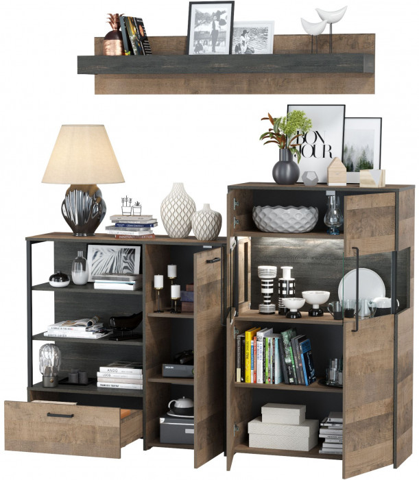 Трувор Гостиная 006, цвет дуб гранж песочный/интра, ШхГхВ 194,8х37х195 см., универсальная сборка