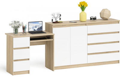 Мори Стол компьютерный МС-6 левый + Комод МК1600.1, цвет дуб сонома/белый, ШхГхВ 250,4х50х94 см., выдвижные ящики слева, НЕ универсальная сборка