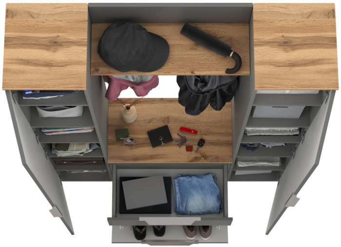 Октава Прихожая 18, цвет серый графит/дуб крафт золотой/фасады МДФ серый графит, ШхГхВ 129,3х35,4х197,6 см., универсальная сборка