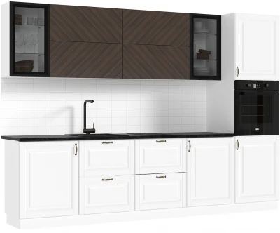 Кухня Престиж 3,0м Компановка №1 Белый/Браш Вайт/Прайм орех