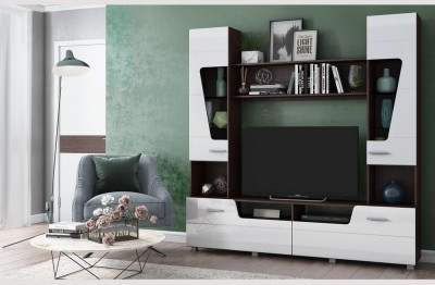 Моника Стенка МДФ (Венге / Белый глянец)