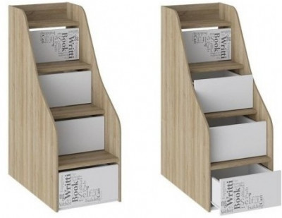 Оксфорд ТД-139.11.12  Лестница приставная с ящиками (Ривьера/Белый с рисунком)