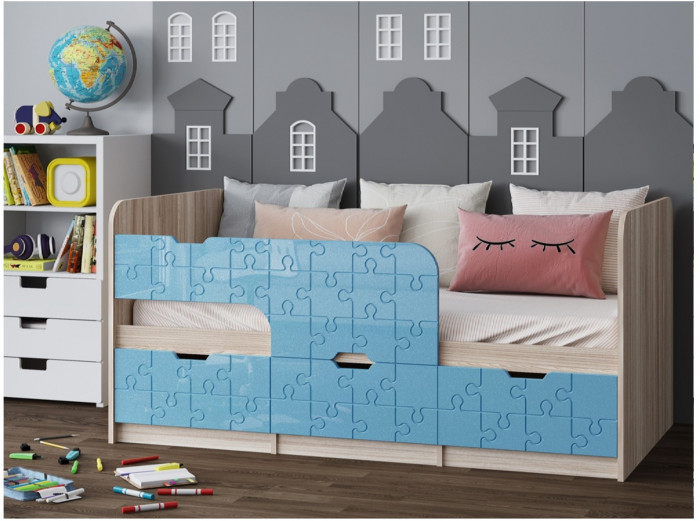 Детская кровать Юниор-9, 80х180 (Ваниль глянец, Ясень шимо светлый)