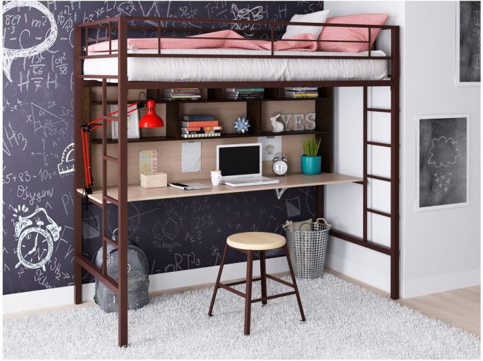 Кровать-чердак Севилья 1.2 (Дуб молочный, Серый)