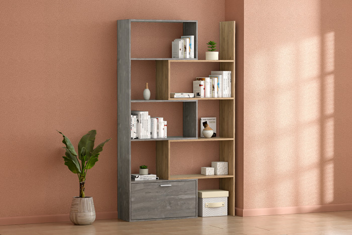 Стеллаж Раздвижной, Камень Темный/Дуб Крафт Золотой