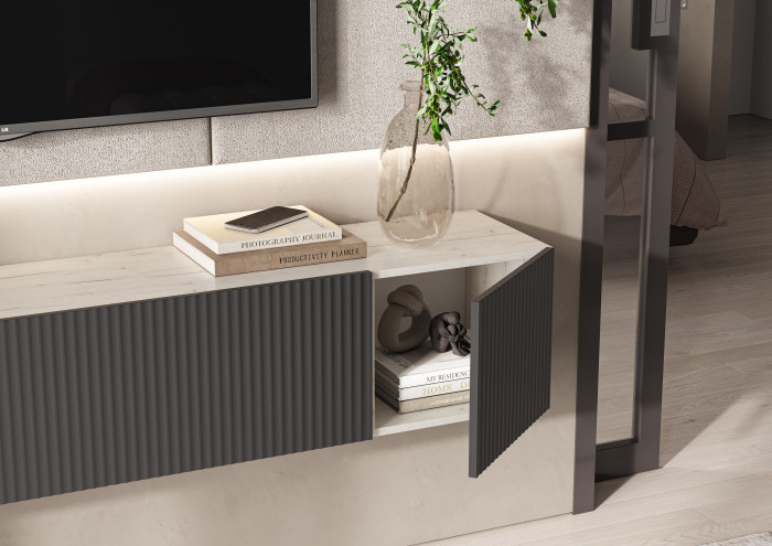 Оскар Тумба ТВ графит софт NEW/ дуб крафт белый