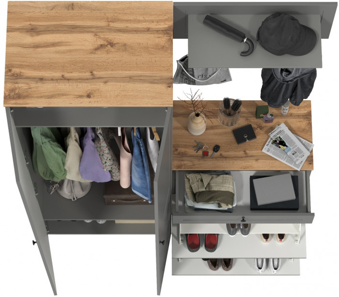 Остин Прихожая 17, цвет серый графит/дуб крафт золотой, ШхГхВ 160х54,3х229,6 см., универсальная сборка