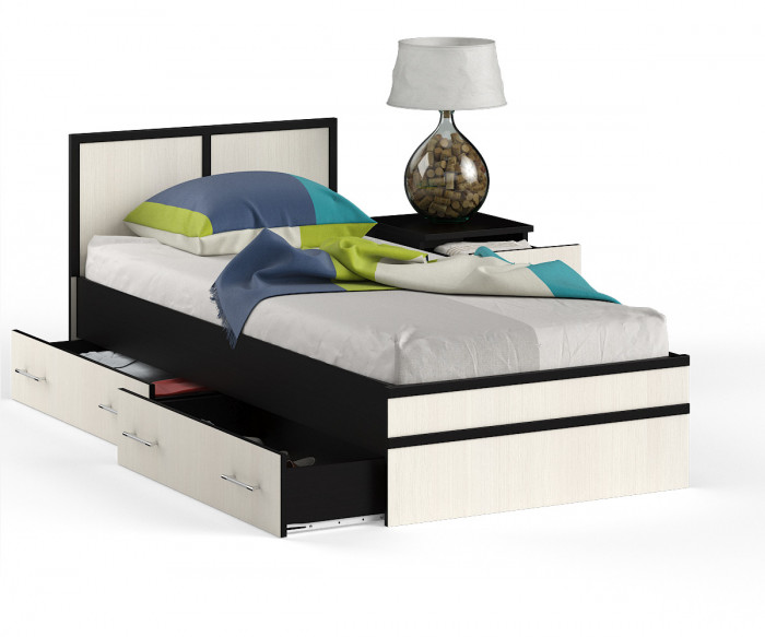 Сакура Кровать с ящиками 0900 + тумба, цвет венге/дуб лоредо, ШхГхВ 134х203,5х80 см., сп.м. 900х2000 мм., б/м, основание есть, универсальная сборка