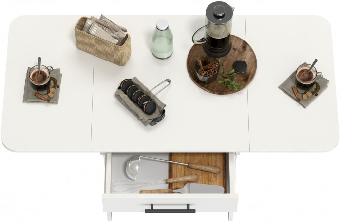 Стол обеденный раскладной с ящиком 6-02.120ТМбел, цвет белый, ШхГхВ 120х57х75 см., 60х57х75 см. сложенный