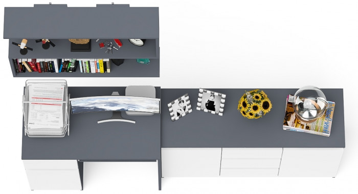 Мори компьютерный стол МС-1 левый + Комод МК1200.3 + Полка 900, графит/белый