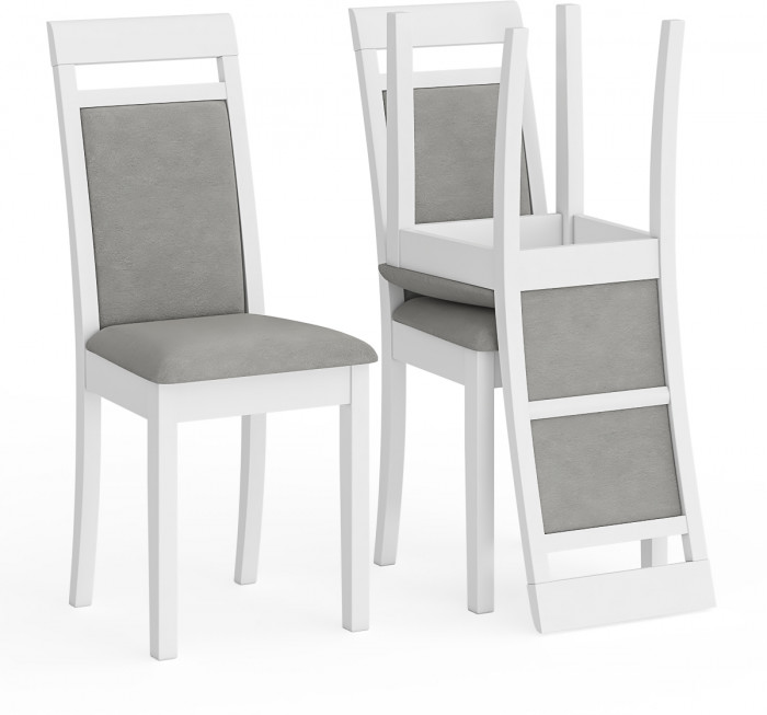 Три стула Мебель--24 Гольф-12 разборных, цвет белый, обивка ткань велюр серый 63, ШхГхВ 40х40х100 см., от пола до верха сиденья 47 см.(мягкая спинка)