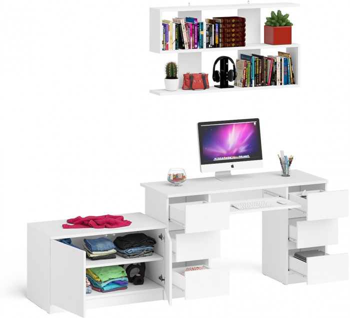 Мори компьютерный стол МС-2 + Тумба МА900.1 + Полка 1200, белый