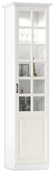 Ливерпуль Шкаф-витрина + карниз, цвет ясень ваниль/белый, ШхГхВ 50х41,4х220,3 см.(без карниза), 58,2х43,5х223,5 см.(с карнизом), подсветка, ун. сб.