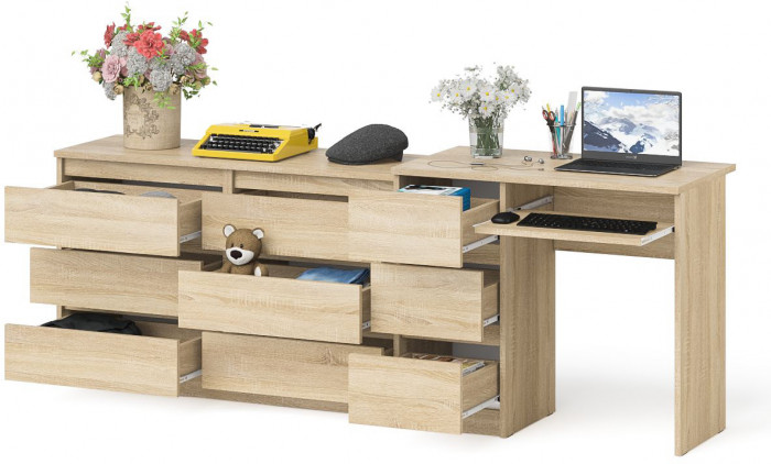Мори компьютерный стол МС-6 левый + Комод МК1200.6, дуб сонома