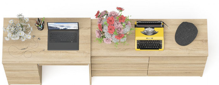 Мори компьютерный стол МС-6 левый + Комод МК1200.6, дуб сонома