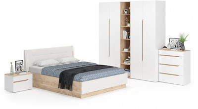 Муссон Спальня № 05, цвет белый/дуб эндгрейн элегантный/искусственная кожа белая, подъёмный ортопед, сп. м. 1600х2000 мм., б/м